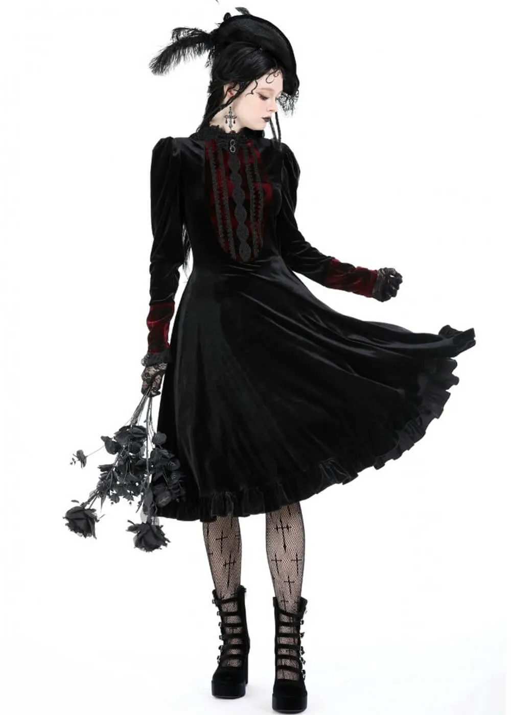 Dark In Love Vampire Scarlet Velvet Dress Black Red