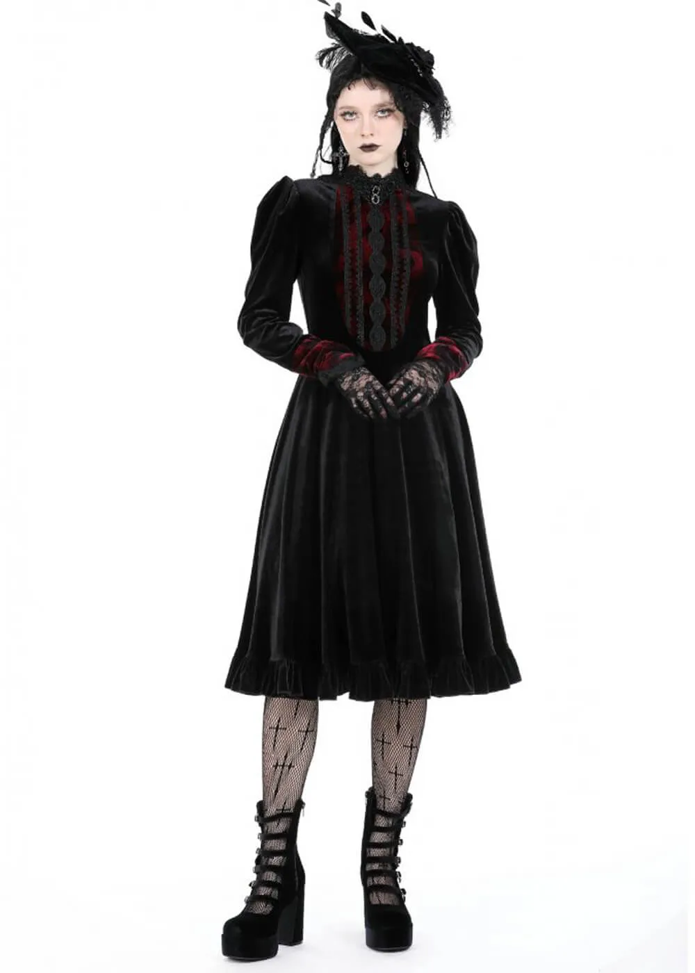 Dark In Love Vampire Scarlet Velvet Dress Black Red
