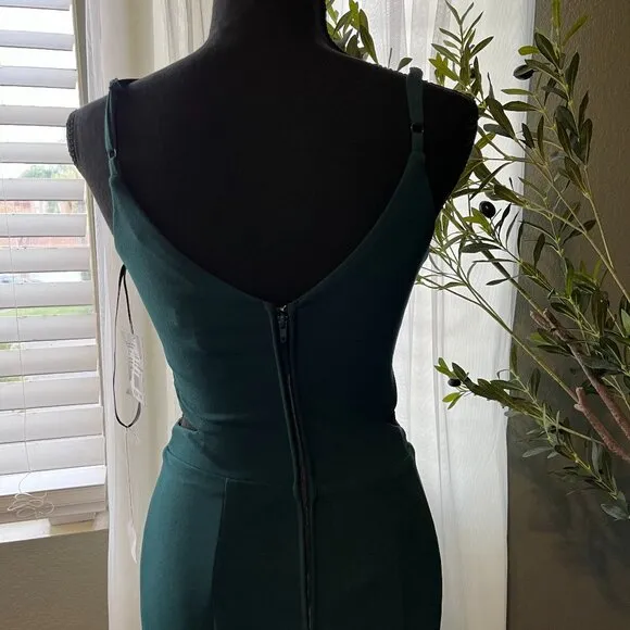 David's Bridal Hunter Green Sequined Waist Cutout Gown
