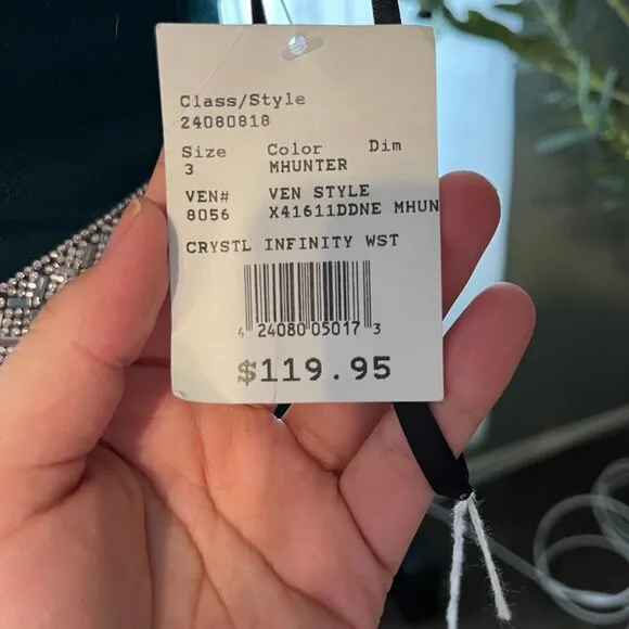 David's Bridal Hunter Green Sequined Waist Cutout Gown