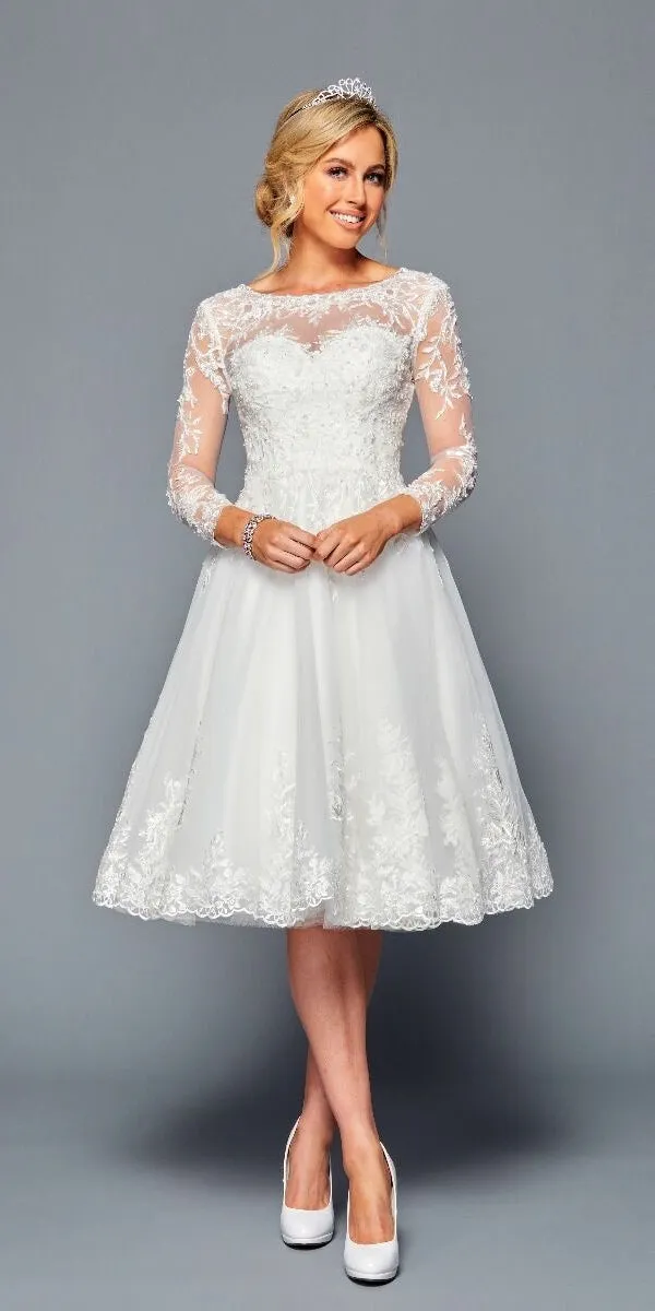 DeKlaire Bridal 451 Illusion Neckline Knee Length Wedding Dress
