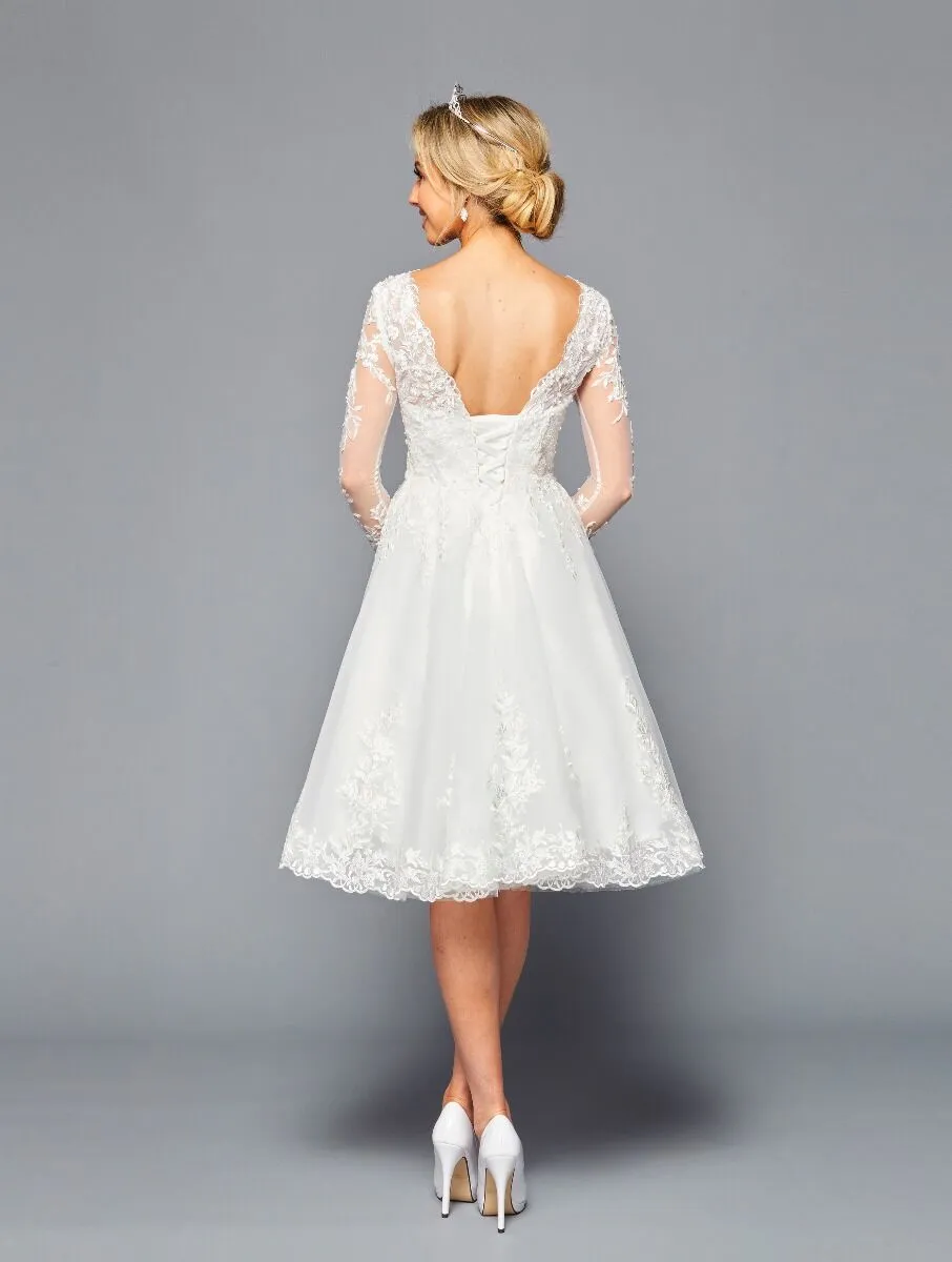 DeKlaire Bridal 451 Illusion Neckline Knee Length Wedding Dress