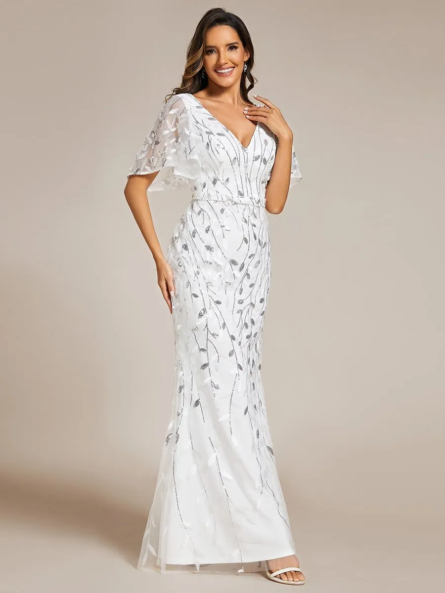 Devin silver and ivory wedding dress with sleeve Express NZ wide