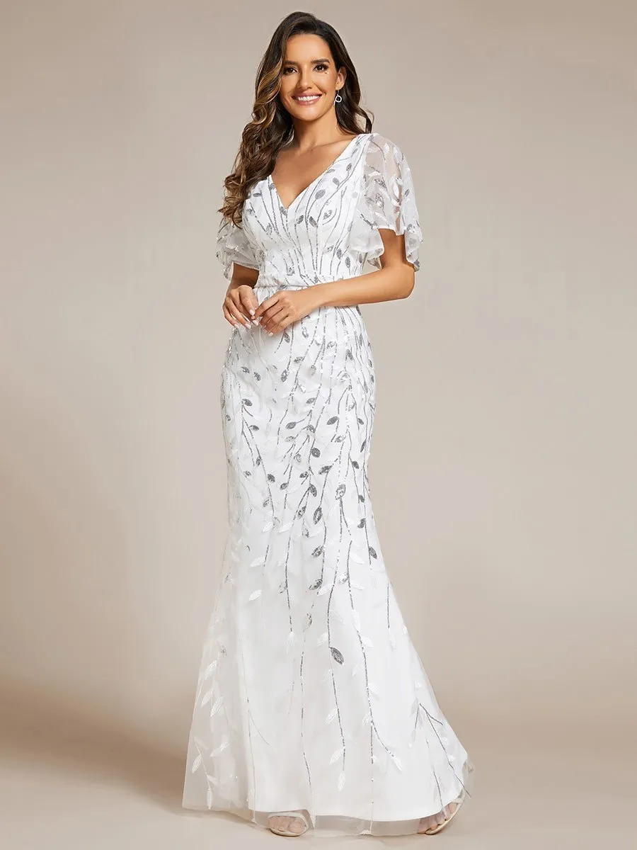 Devin silver and ivory wedding dress with sleeve Express NZ wide