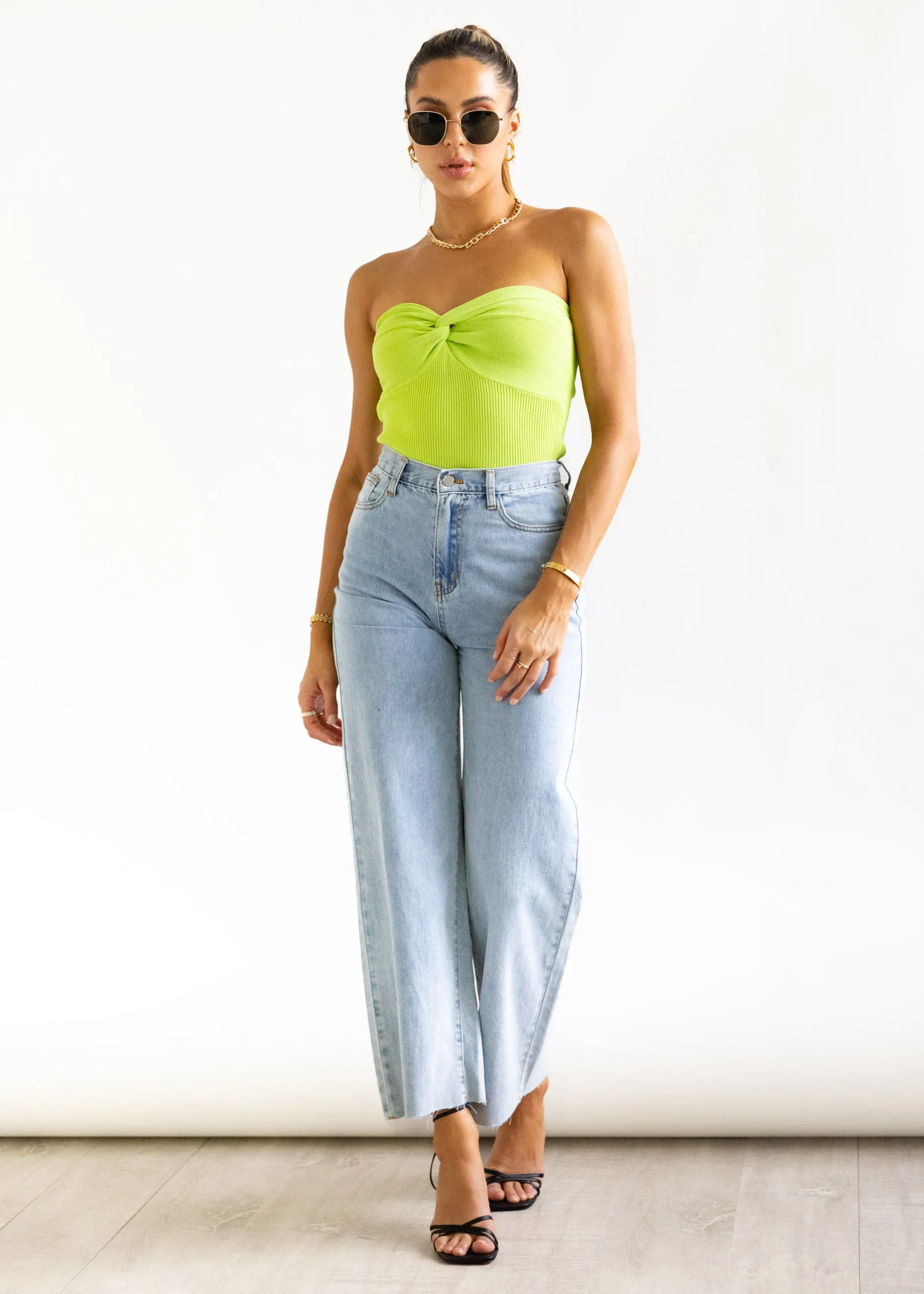 Devini Strapless Knit Top - Lime Green