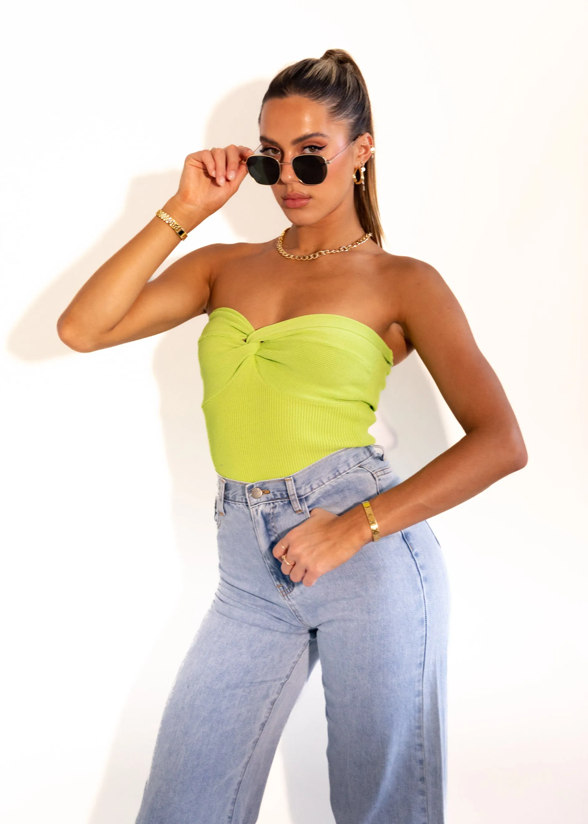 Devini Strapless Knit Top - Lime Green