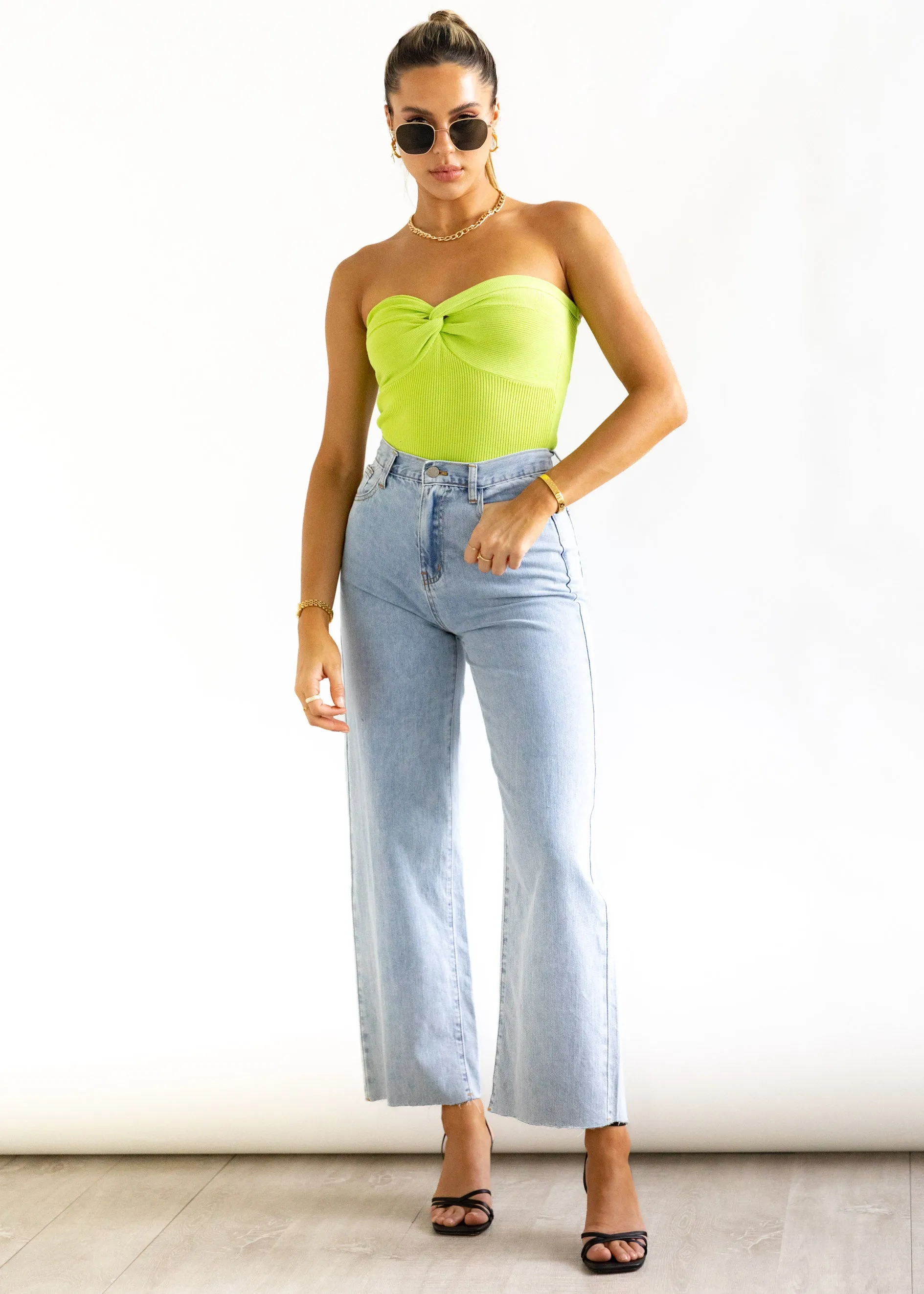 Devini Strapless Knit Top - Lime Green