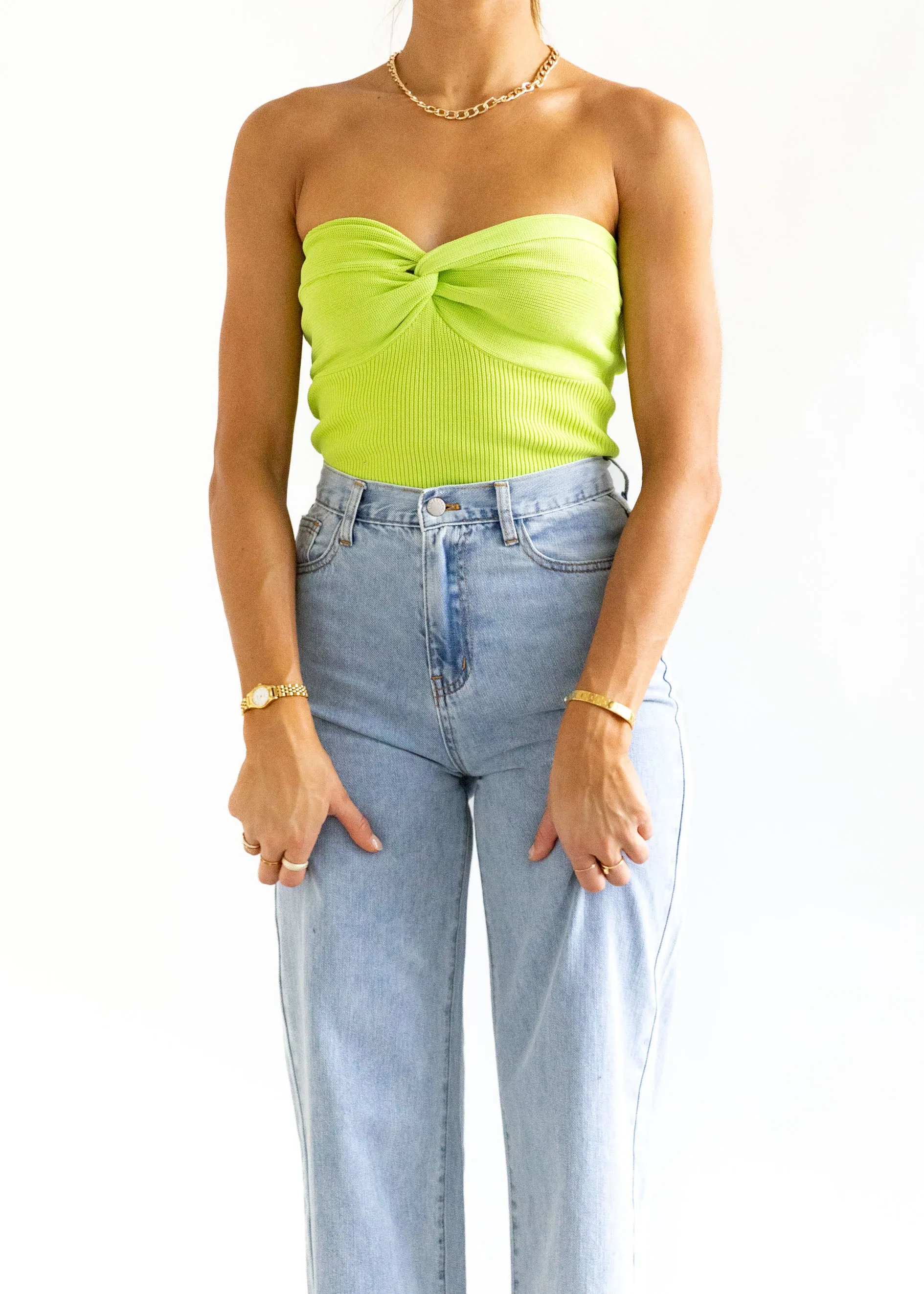 Devini Strapless Knit Top - Lime Green