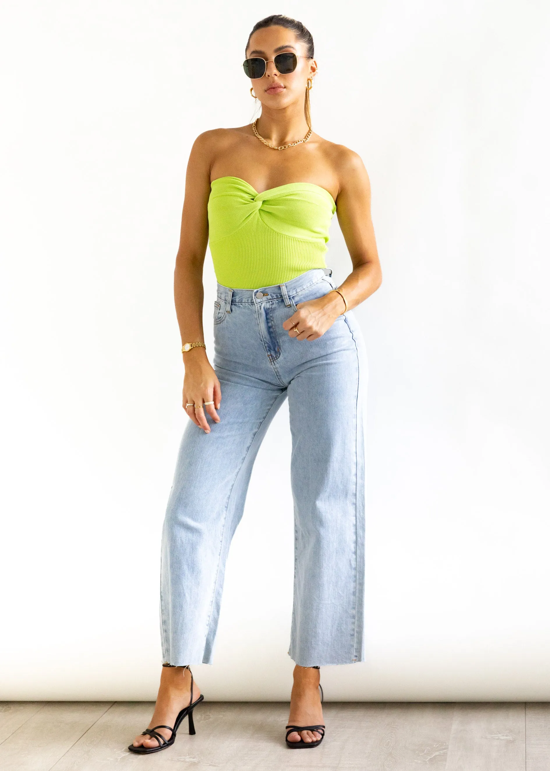 Devini Strapless Knit Top - Lime Green