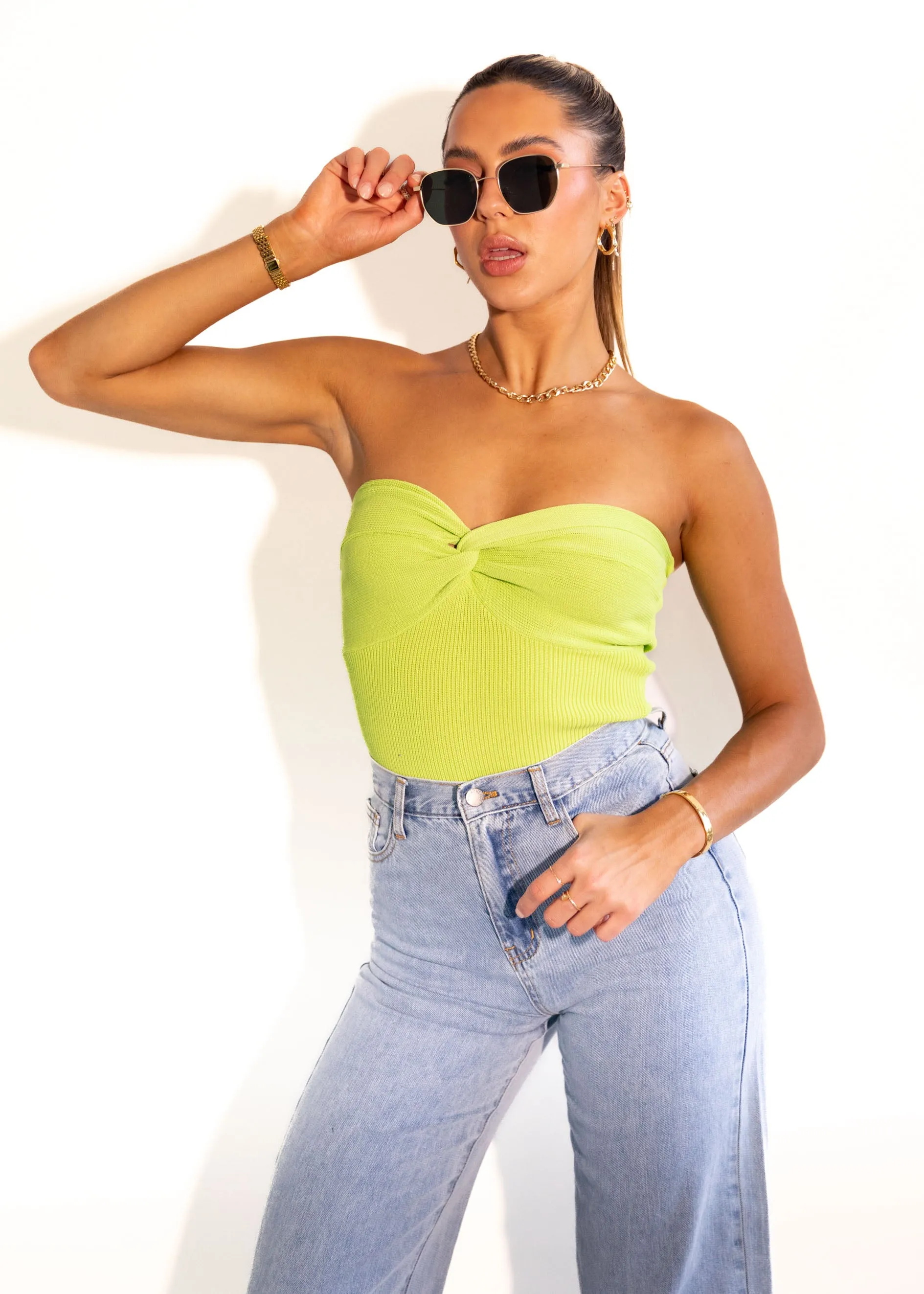 Devini Strapless Knit Top - Lime Green