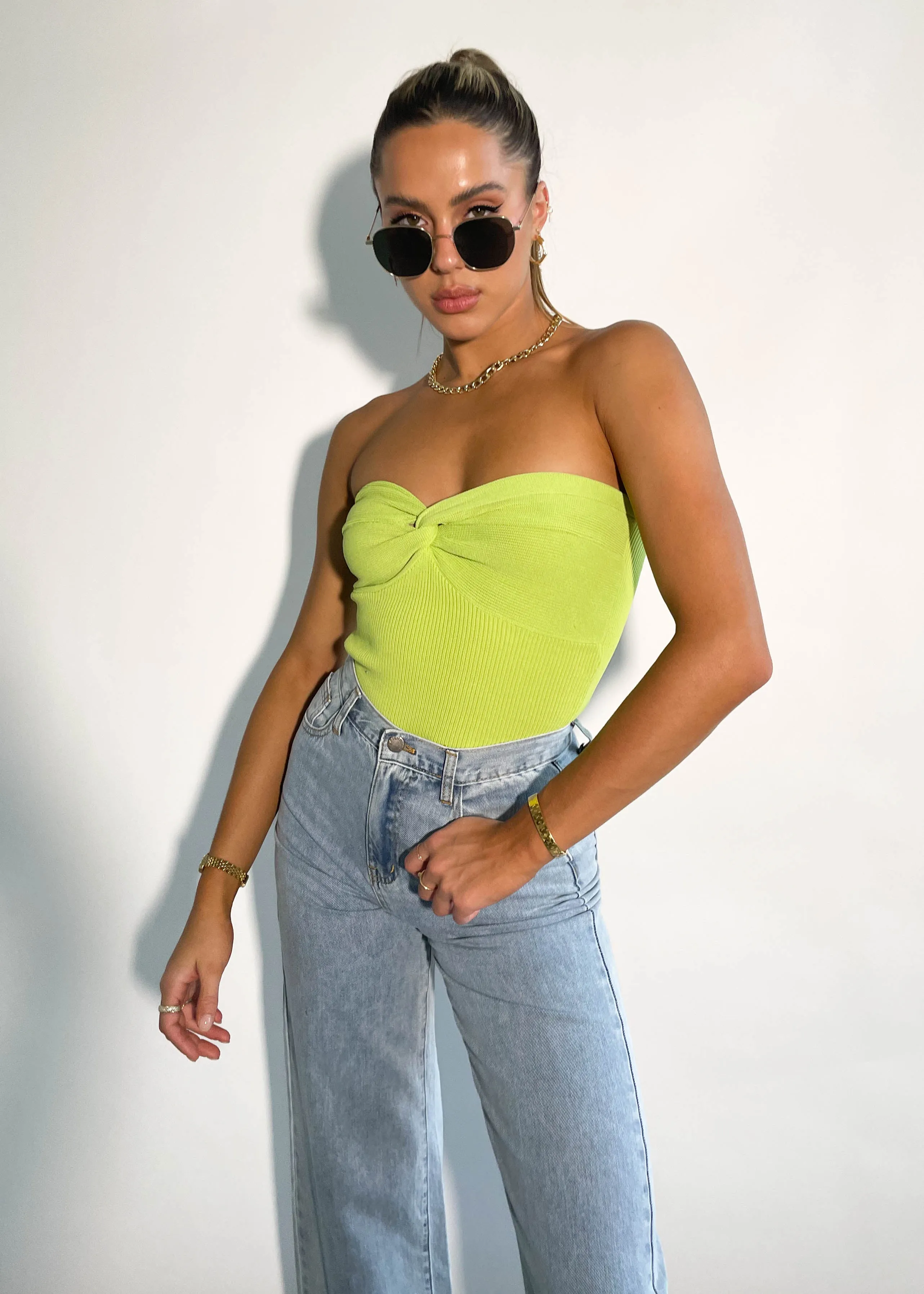 Devini Strapless Knit Top - Lime Green