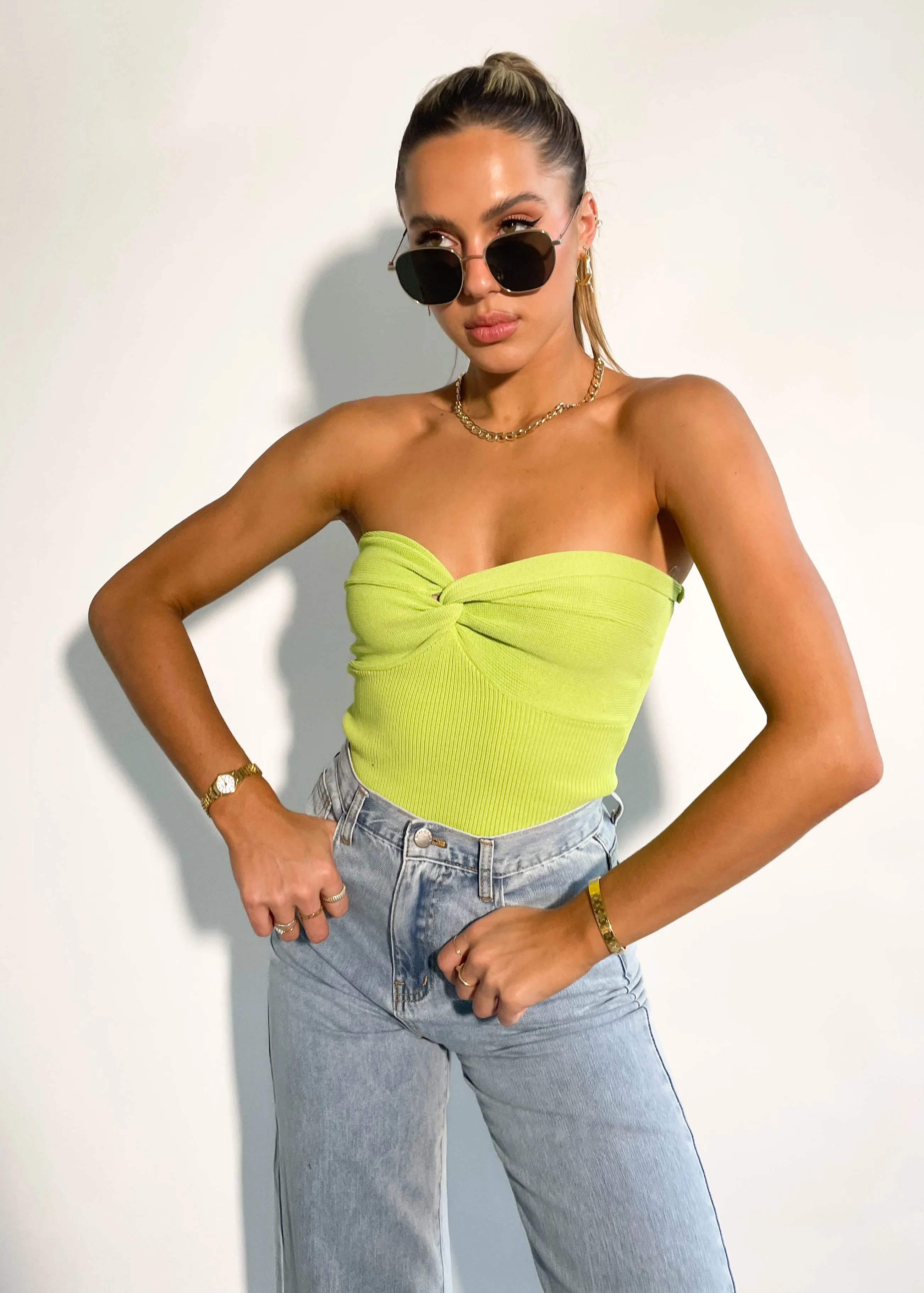 Devini Strapless Knit Top - Lime Green