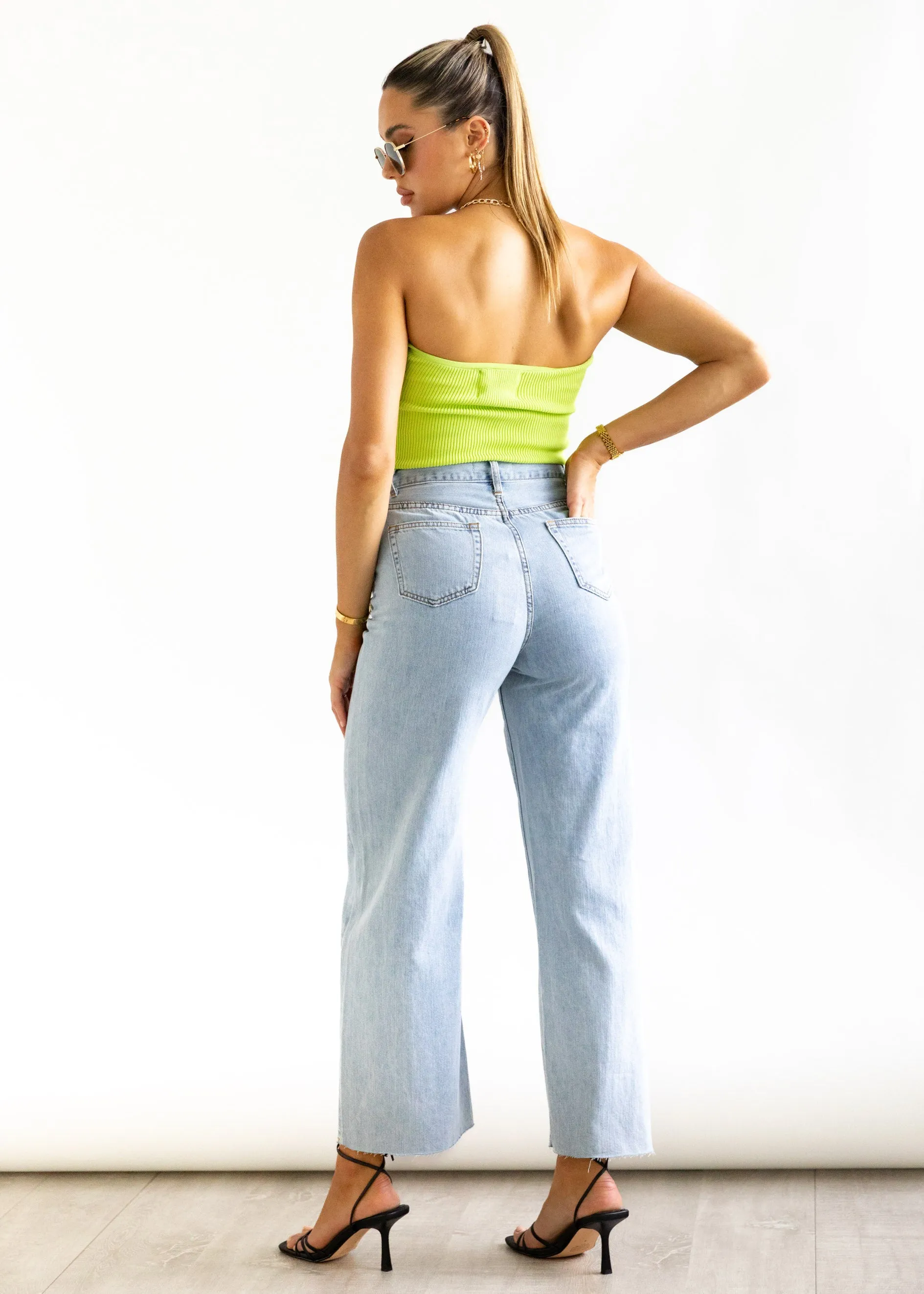Devini Strapless Knit Top - Lime Green