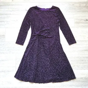 DKNY Purple Velvet Knotted Dress Womens 10 Graphic Long Sleeve Nwt