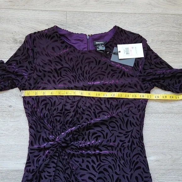 DKNY Purple Velvet Knotted Dress Womens 10 Graphic Long Sleeve Nwt