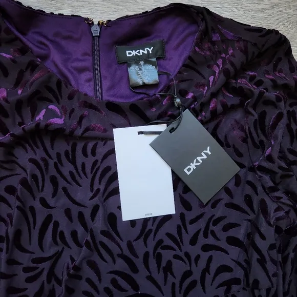 DKNY Purple Velvet Knotted Dress Womens 10 Graphic Long Sleeve Nwt