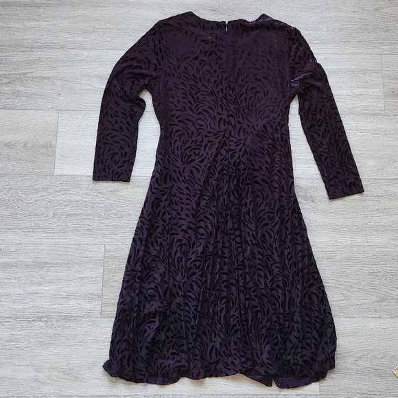 DKNY Purple Velvet Knotted Dress Womens 10 Graphic Long Sleeve Nwt
