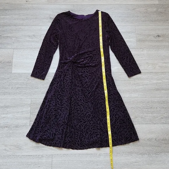 DKNY Purple Velvet Knotted Dress Womens 10 Graphic Long Sleeve Nwt