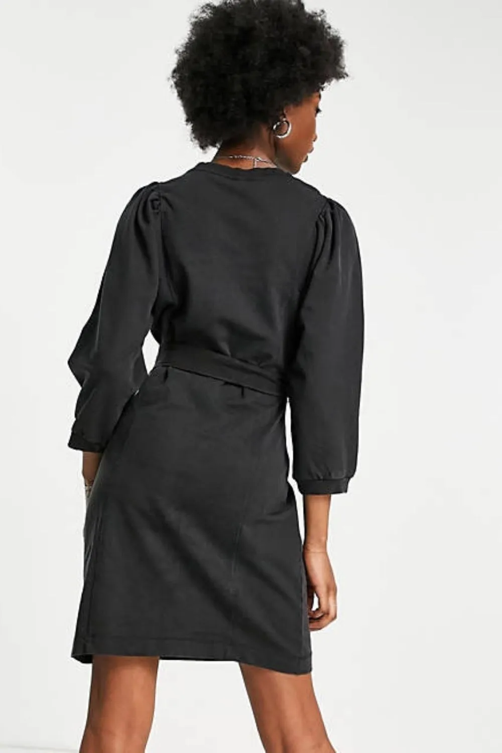 Dress With Puff Sleeve In Washed Black