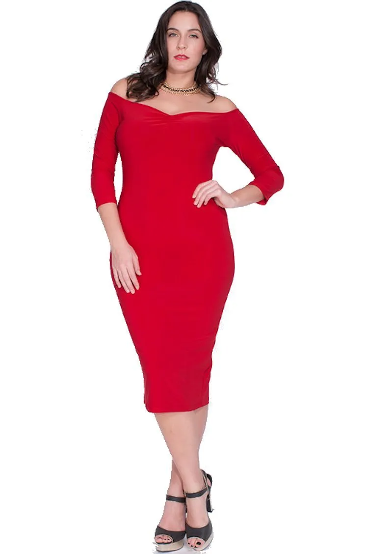 Dress Women's Cocktail Party Plus Size Off Shoulder Bodycon 3/4 Sleeve