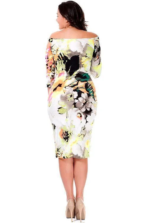 Dress Women's Cocktail Party Plus Size Off Shoulder Bodycon 3/4 Sleeve
