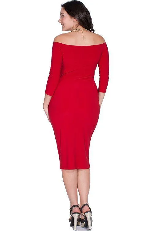 Dress Women's Cocktail Party Plus Size Off Shoulder Bodycon 3/4 Sleeve