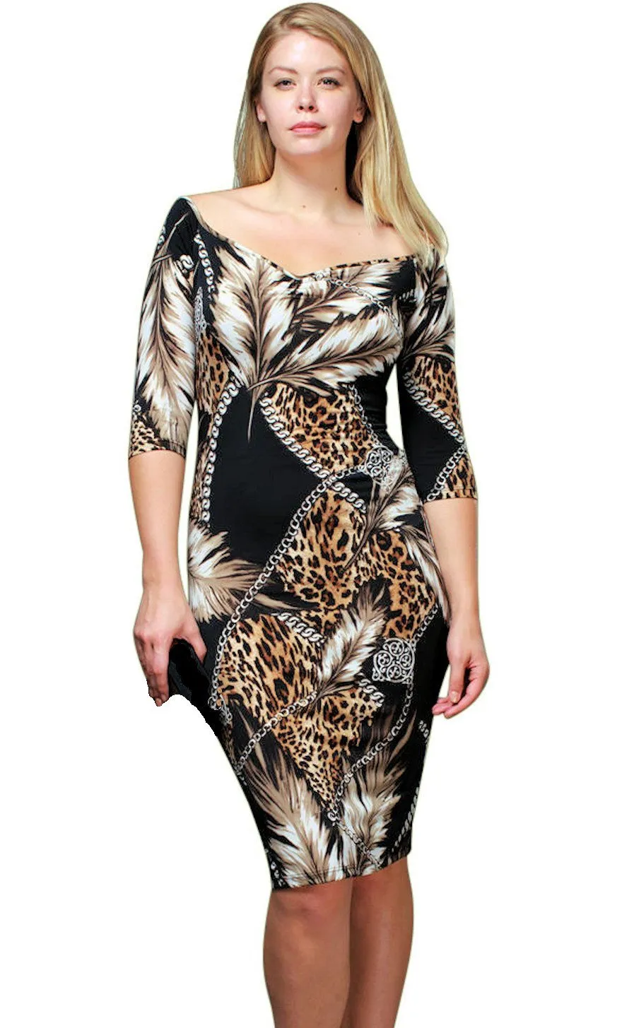 Dress Women's Cocktail Party Plus Size Off Shoulder Bodycon 3/4 Sleeve