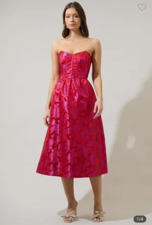 Duson Floral Bellar Strapless Midi Dress