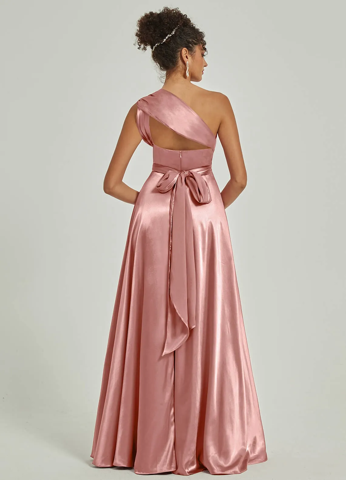 Dusty Pink Satin Convertible Bridesmaid Dress Multi Ways Wrap A-Line Gowns