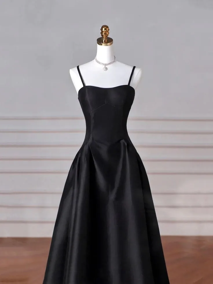 Elegant Black A Line Satin Long Prom Dress Formal Evening Dress     fg6742