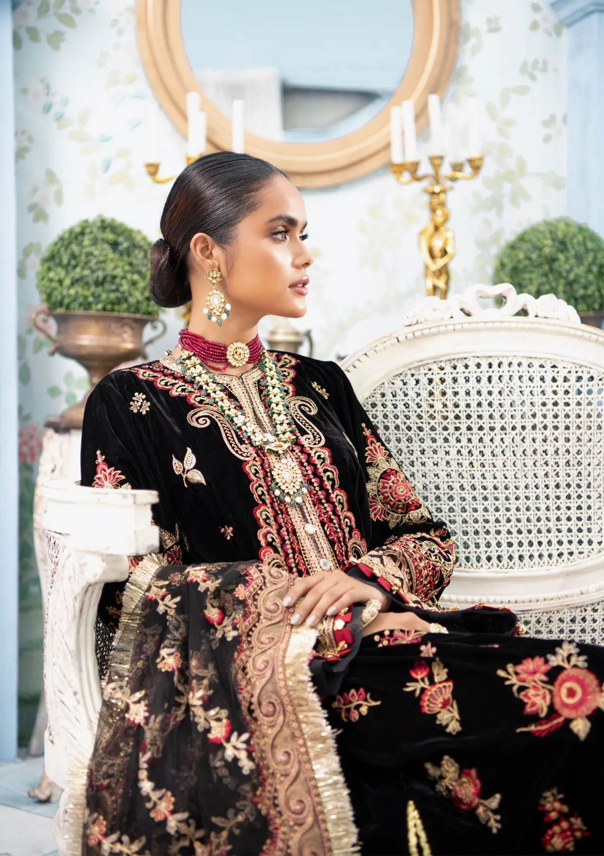 Elegant Party Dress Pakistani in Black Velvet #PF266