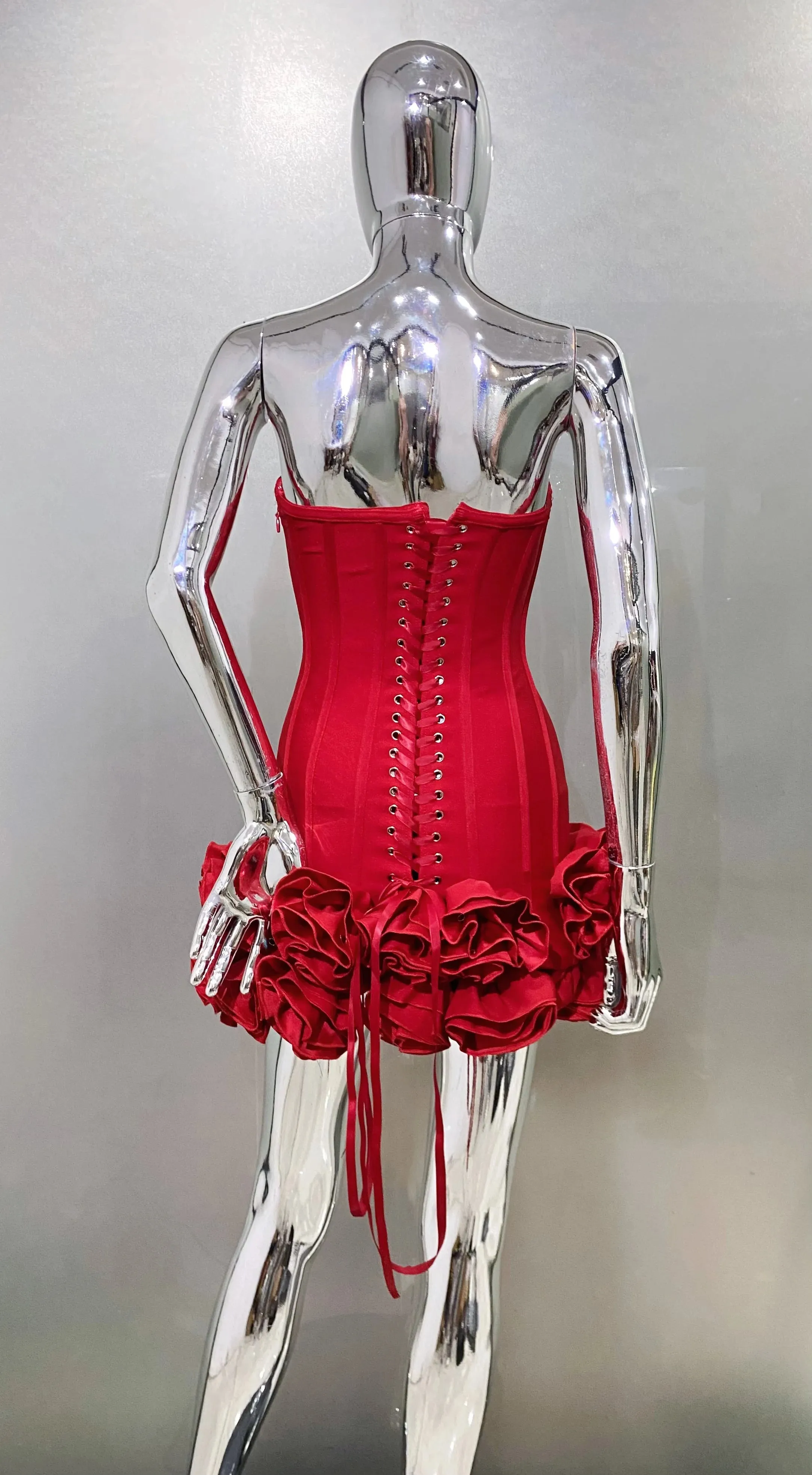 Elegant Red Corset Mini Dress – Strapless Ruffled Evening Party Dress