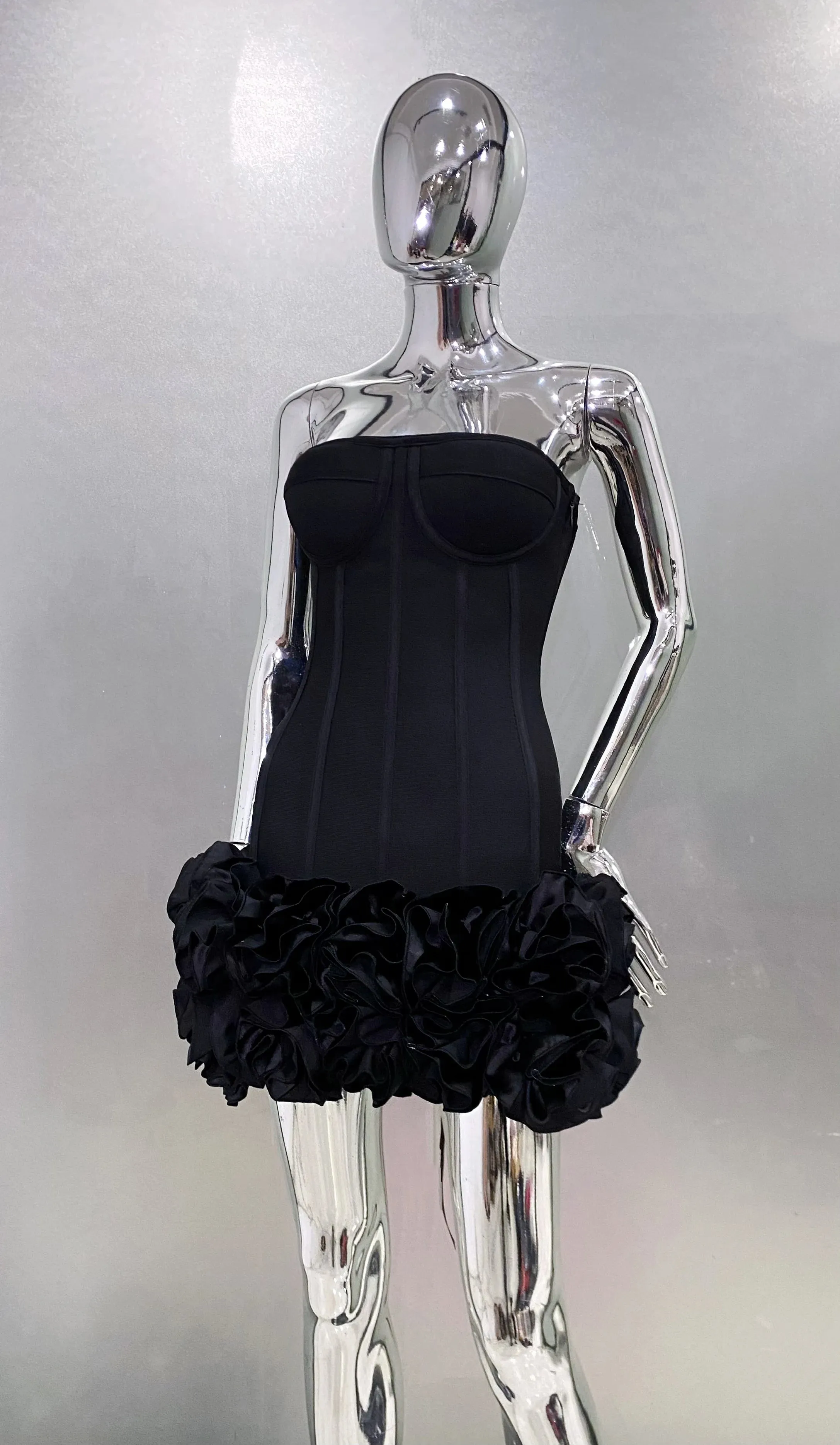 Elegant Red Corset Mini Dress – Strapless Ruffled Evening Party Dress