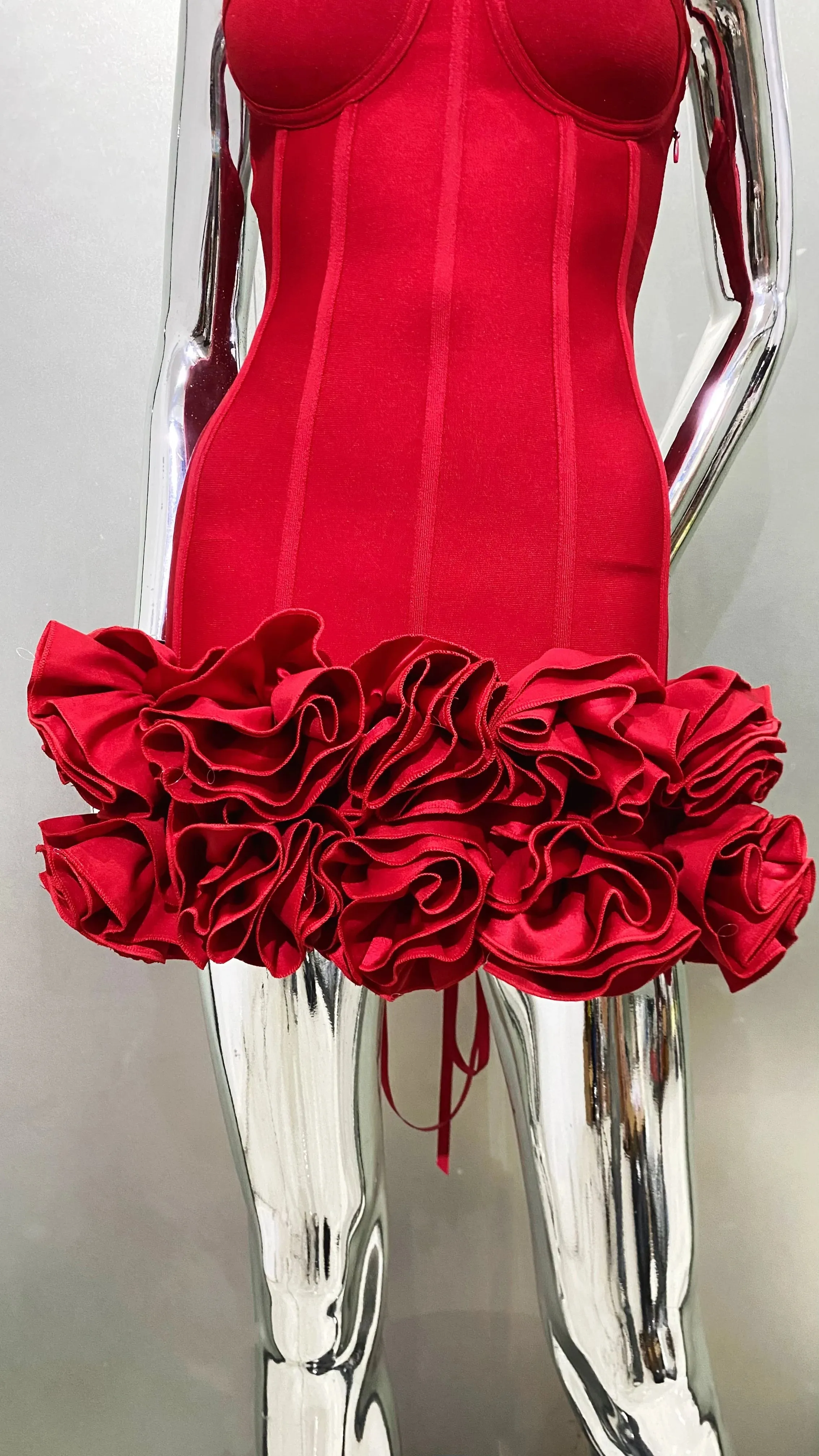 Elegant Red Corset Mini Dress – Strapless Ruffled Evening Party Dress