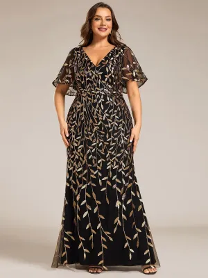 Eliza tulle sleeve black gown with gold leaf patterns Express NZ wide