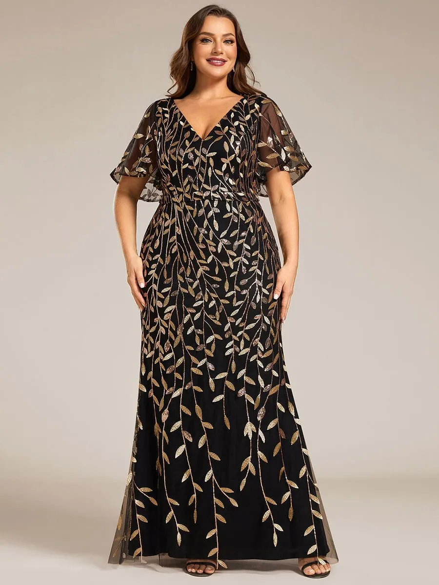 Eliza tulle sleeve black gown with gold leaf patterns Express NZ wide