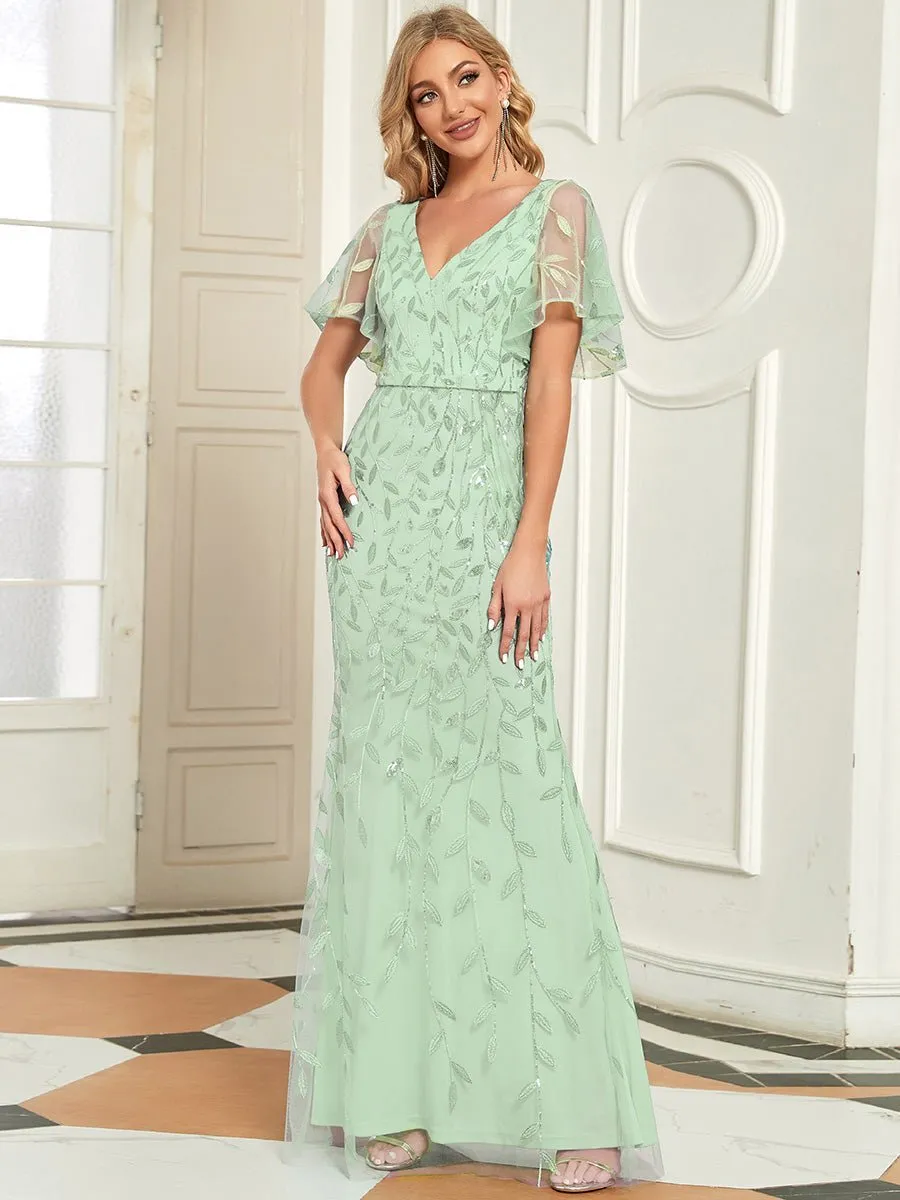 Eliza tulle sleeve black gown with gold leaf patterns Express NZ wide