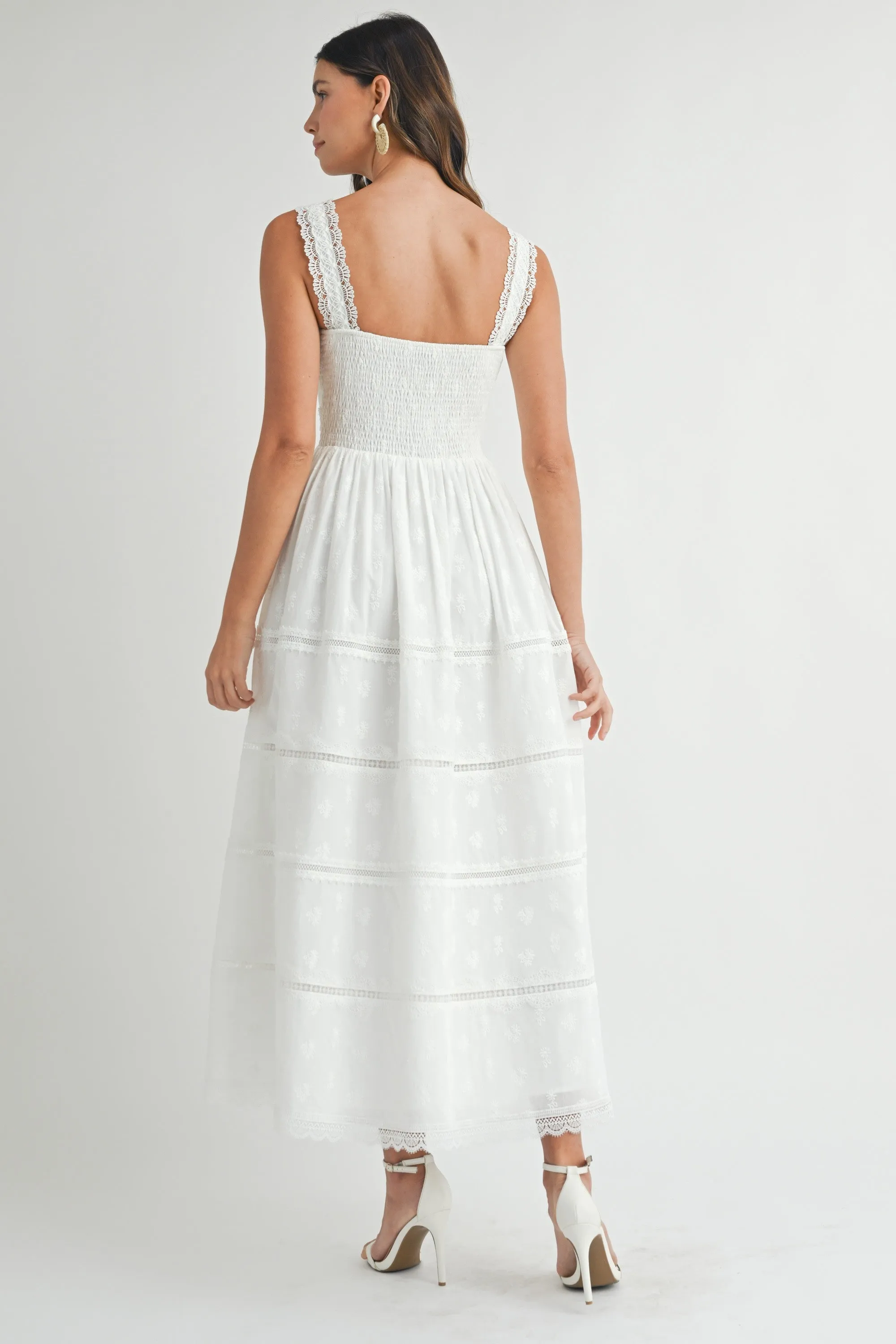 EMBROIDERED LACE TRIM DETAIL MIDI DRESS