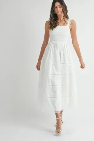 EMBROIDERED LACE TRIM DETAIL MIDI DRESS