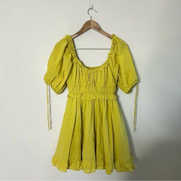 En Saison Yellow Babydoll Dress Tiered Puff Sleeve Womens Size S