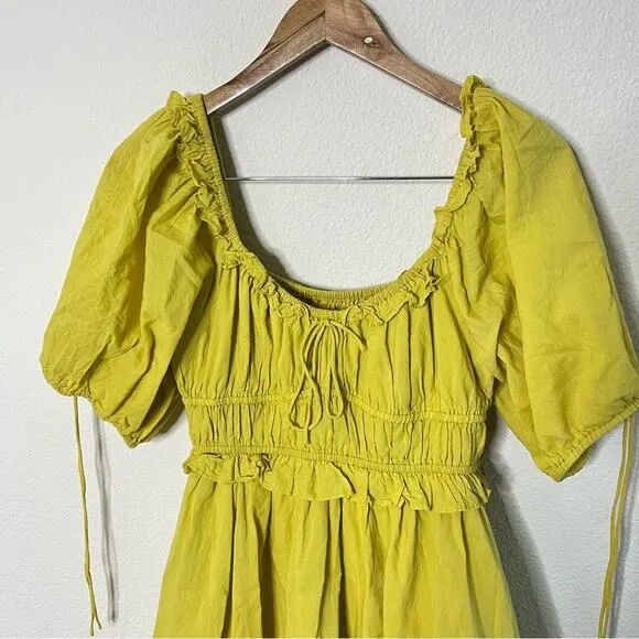 En Saison Yellow Babydoll Dress Tiered Puff Sleeve Womens Size S