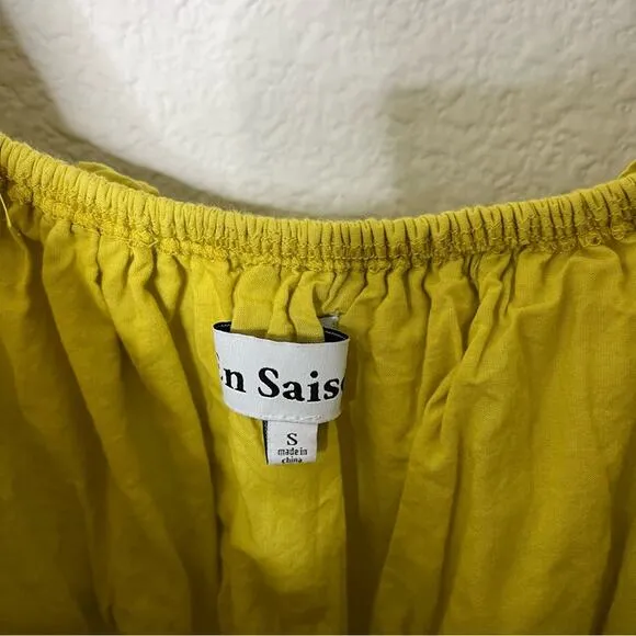 En Saison Yellow Babydoll Dress Tiered Puff Sleeve Womens Size S
