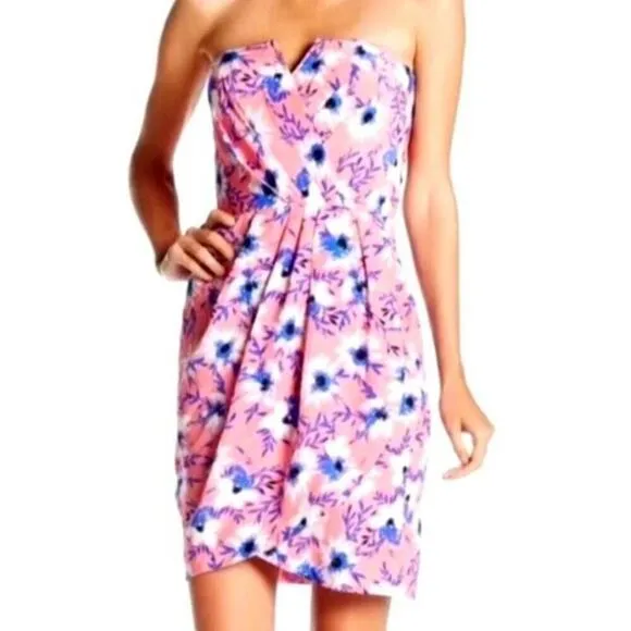 EUC! Yumi Kim Pink Blue Floral Strapless Mini Dress - Size Small