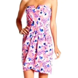EUC! Yumi Kim Pink Blue Floral Strapless Mini Dress - Size Small