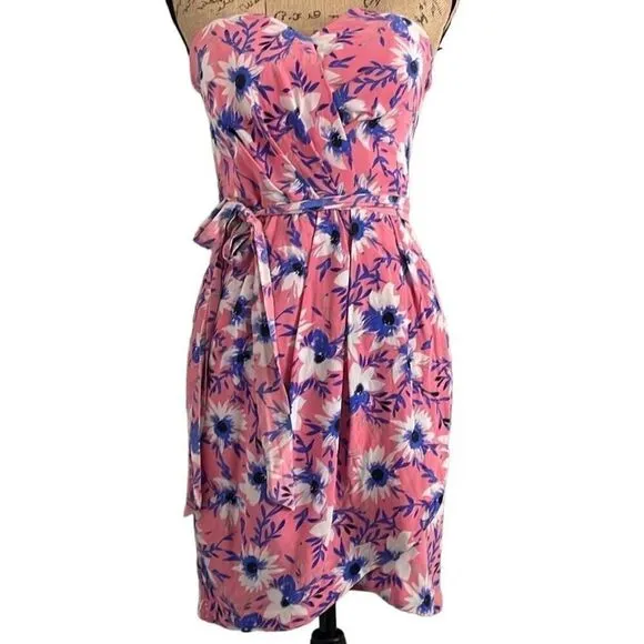 EUC! Yumi Kim Pink Blue Floral Strapless Mini Dress - Size Small