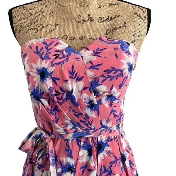 EUC! Yumi Kim Pink Blue Floral Strapless Mini Dress - Size Small