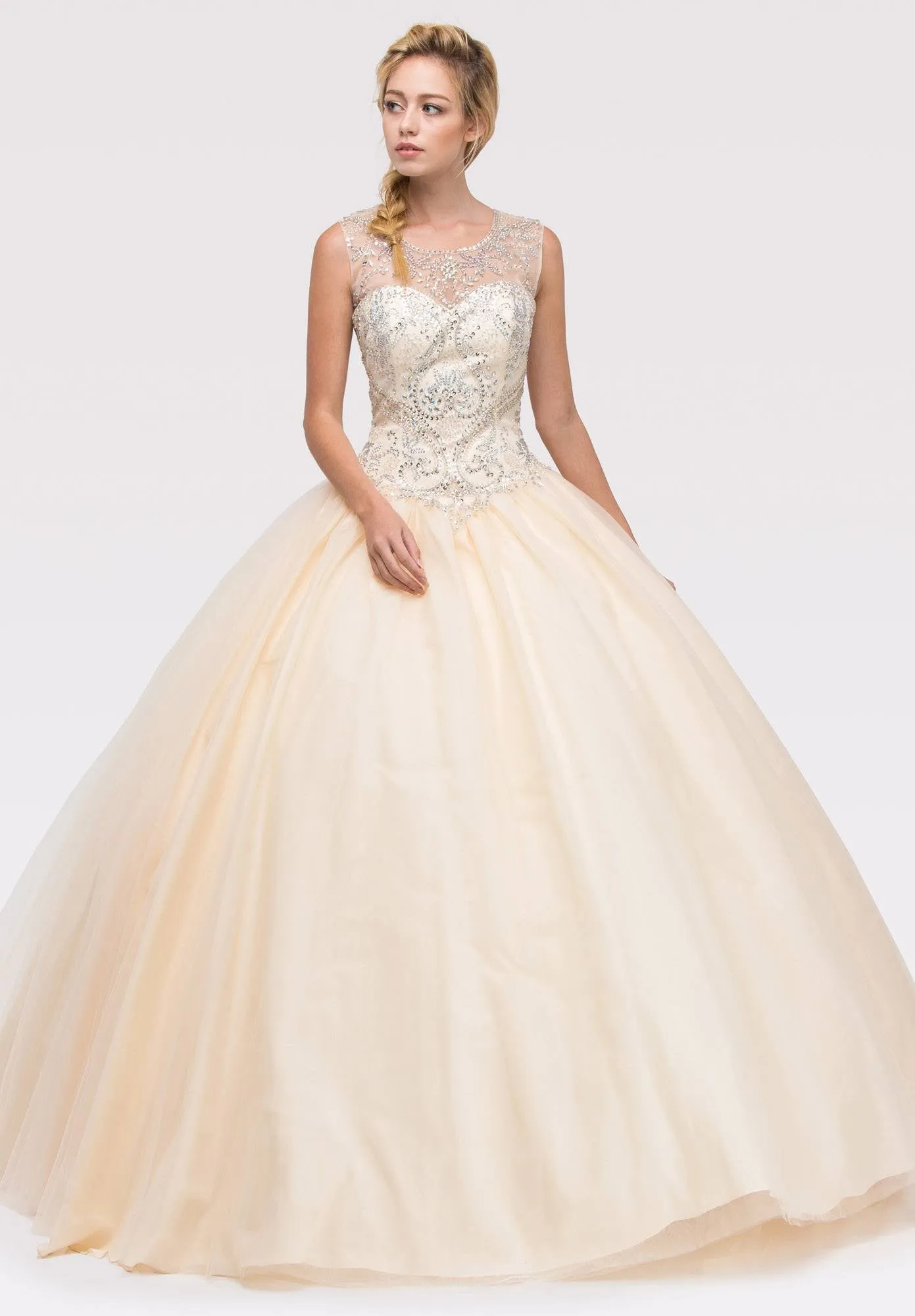 Eureka 6050 Beaded Bodice Dress with Lace Up Cut-Out Back