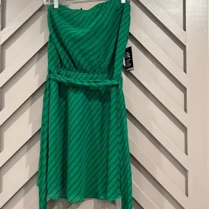 Express strapless belted royal blue and emerald green striped short dress M