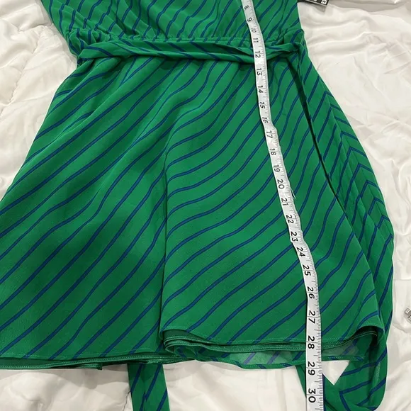 Express strapless belted royal blue and emerald green striped short dress M