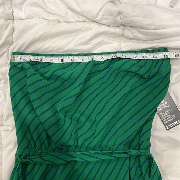 Express strapless belted royal blue and emerald green striped short dress M